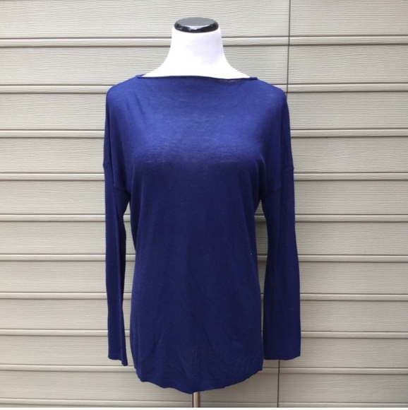Vince Sweaters - VINCE Dark Blue Boatneck Long Sleeve Sweater